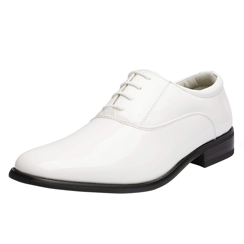 Bruno Marc Men's Dress Shoes, Faux Leather Oxford Tuxedo Shoes, Classic Lace-Up Design, Comfortable Leather Lining, Durable Wooden Heel, Formal Events, Size 11,White,CEREMONY-05 - Image 1